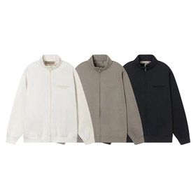 Essentials solid color letter print zipper long sleeve coat jacket-4366  